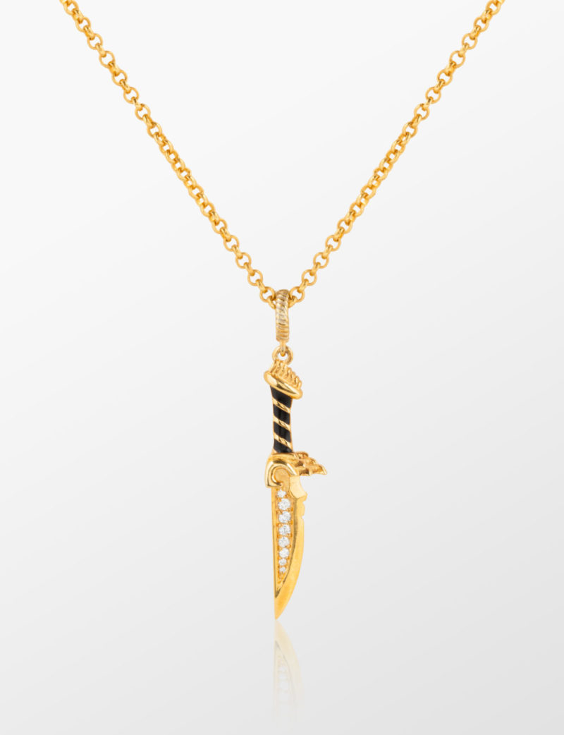 Kılıç Kolye Gold / Beyaz Taş