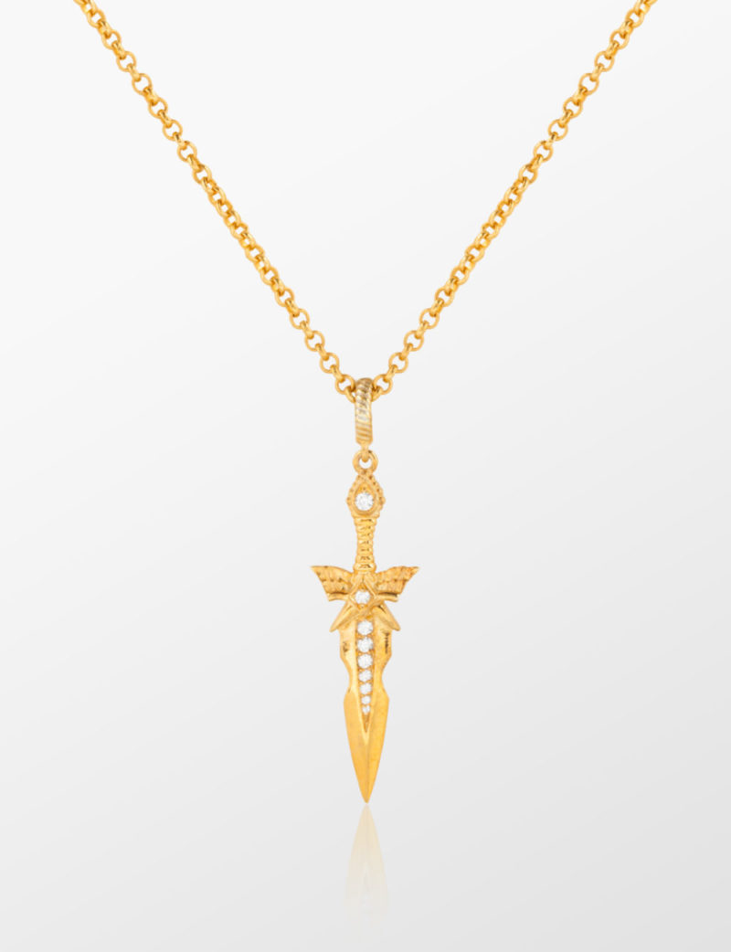 Kılıç Kolye Gold / Beyaz Taşlı