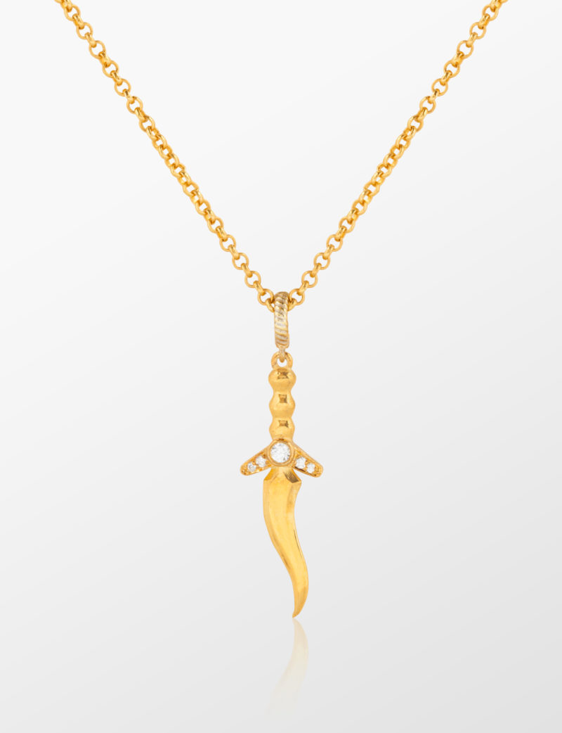 Hançer Kolye Gold Renkli / Beyaz Taş