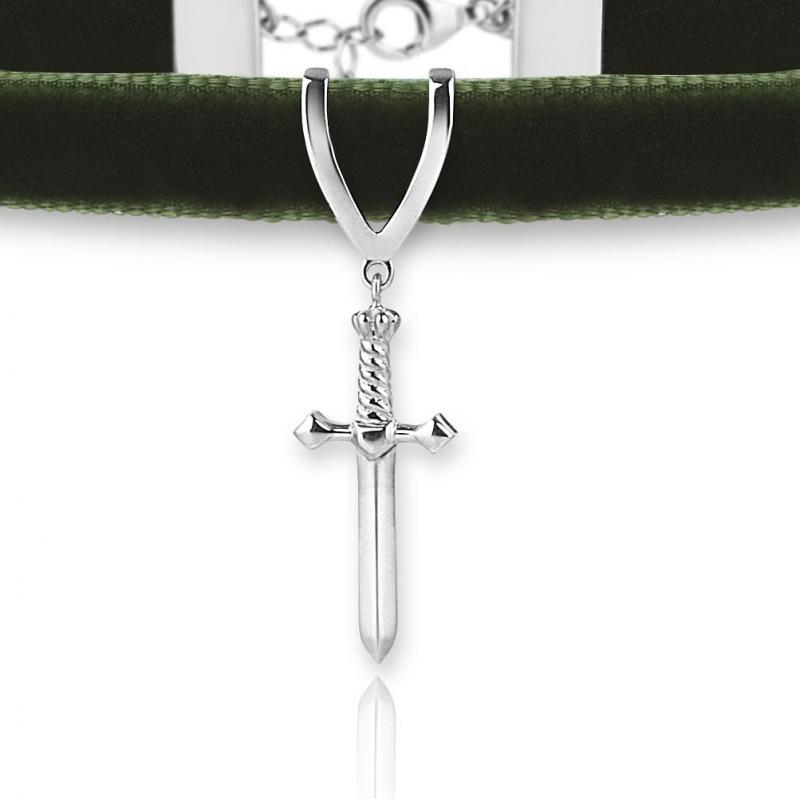 Kılıç Choker Beyaz Kılıç / Yeşil Kadife