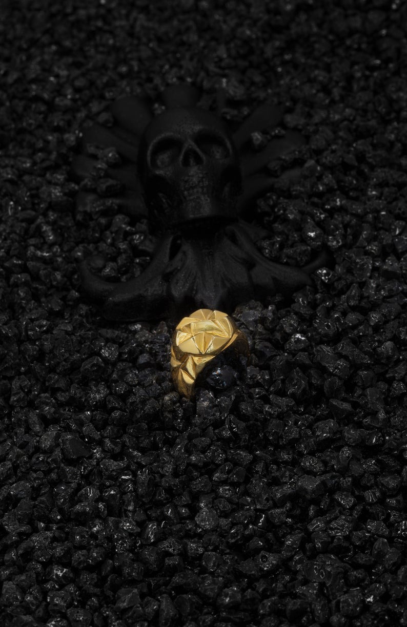 Kadın Gold Renk Geometrik Mühür Yüzük