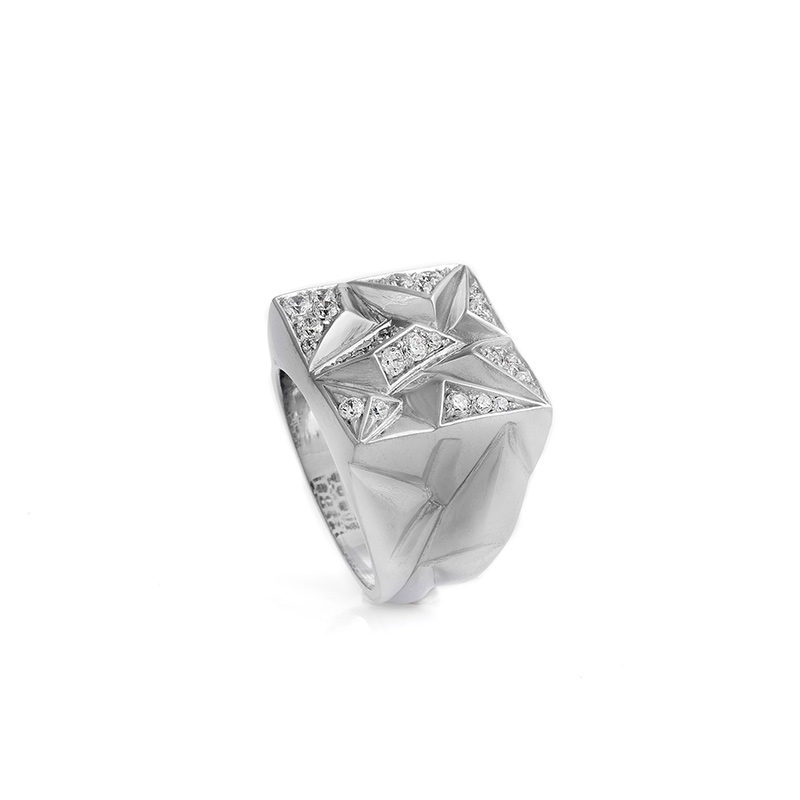 Erkek Gümüş Yüzük Beyaz Zirkon Taşlı Geometrik Modeli