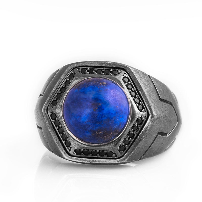 Erkek Lapis Yüzük Lapis Lazuli Taşlı Gümüş Modeli