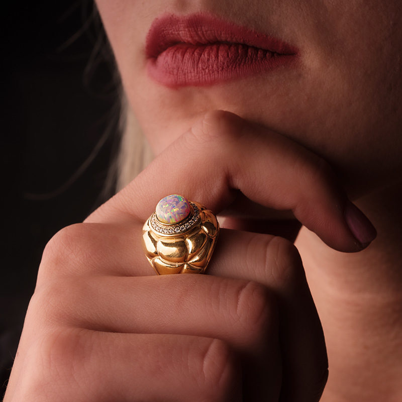 Opal Kadın Gümüş Yüzük Altın Rose ve Zirkon