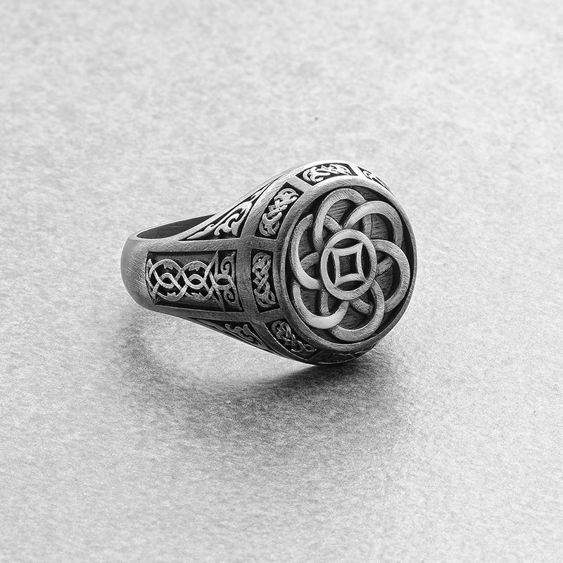 Erkek Celtic Oksitli Siyah Gümüş Yüzük