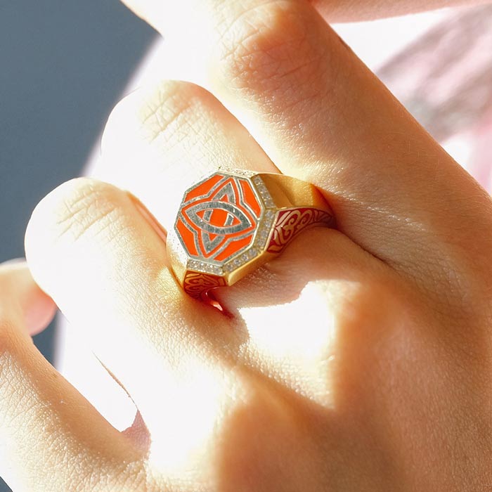 Erkek Geometrik Mineli Signet Yüzük