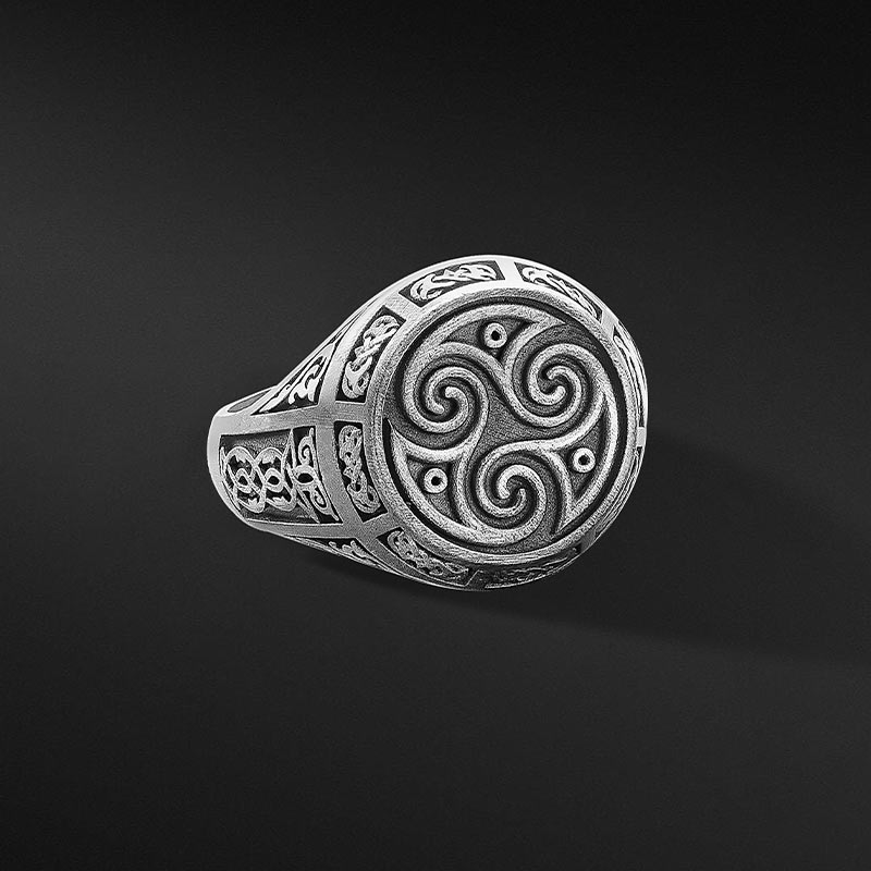Erkek Celtic Oksitli Siyah Gümüş Yüzük