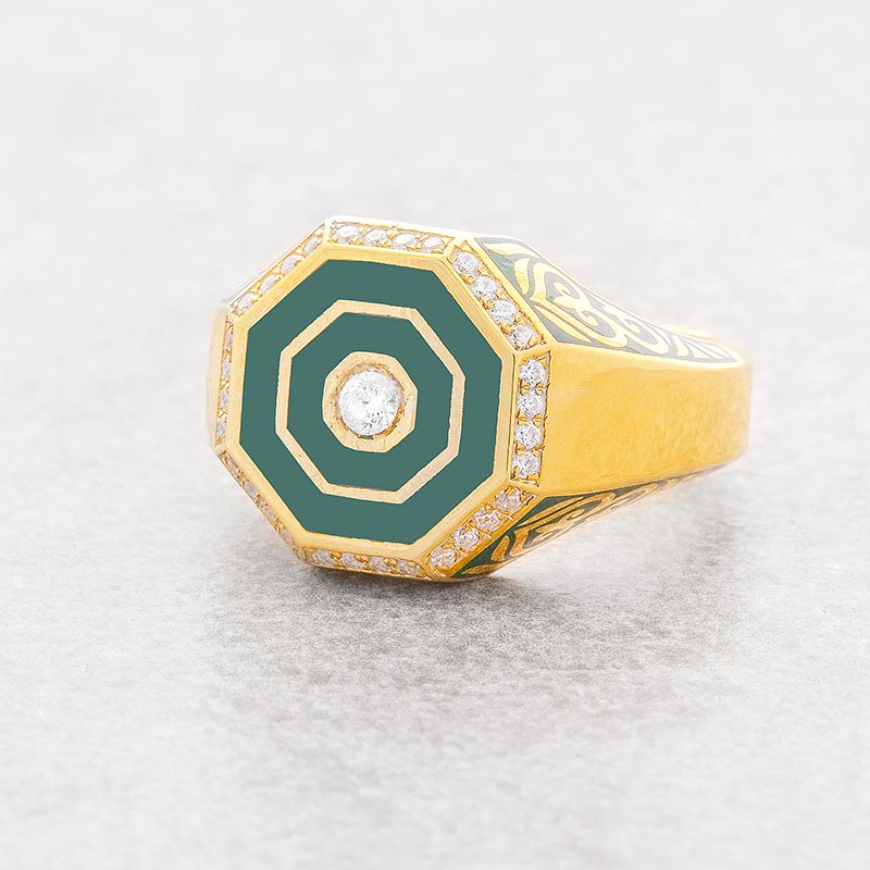 Erkek Mineli Geometrik Mühür Yüzük