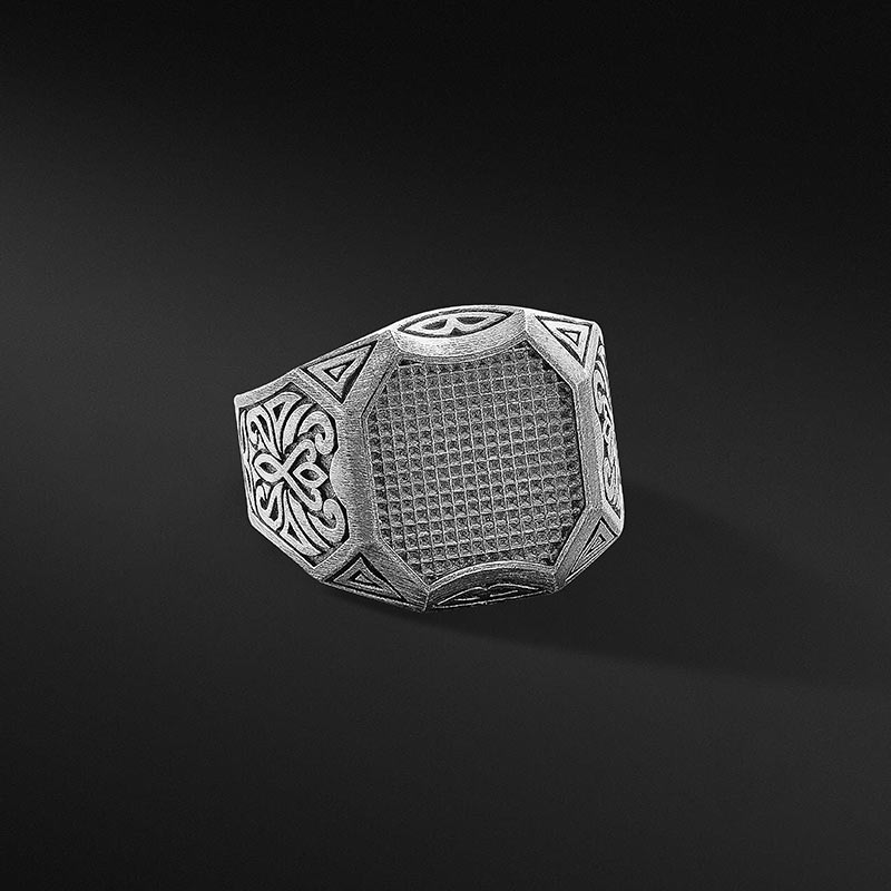 Geometrik Desenli 925 Ayar Erkek Gümüş Yüzük