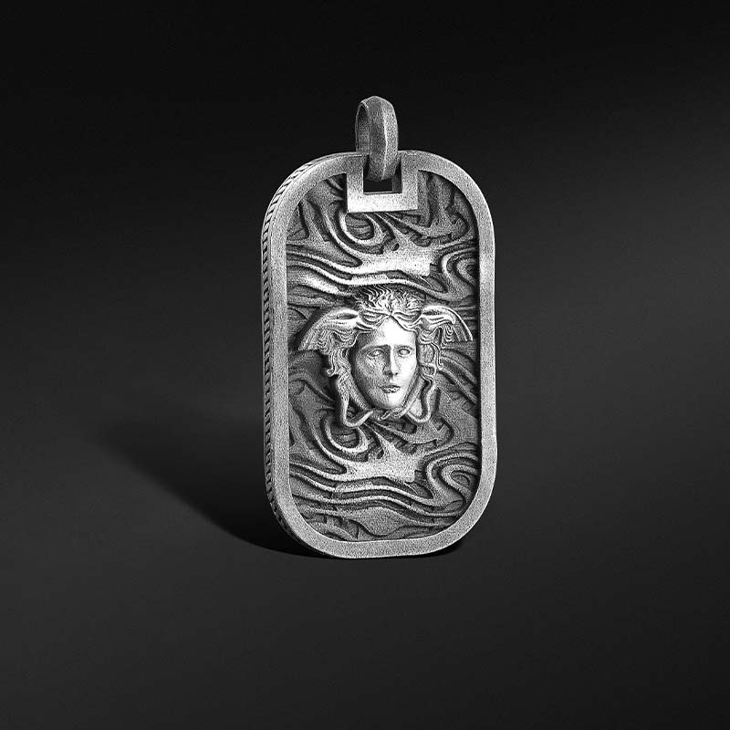 Medusa Özel Tasarım Gümüş Künye Kolye